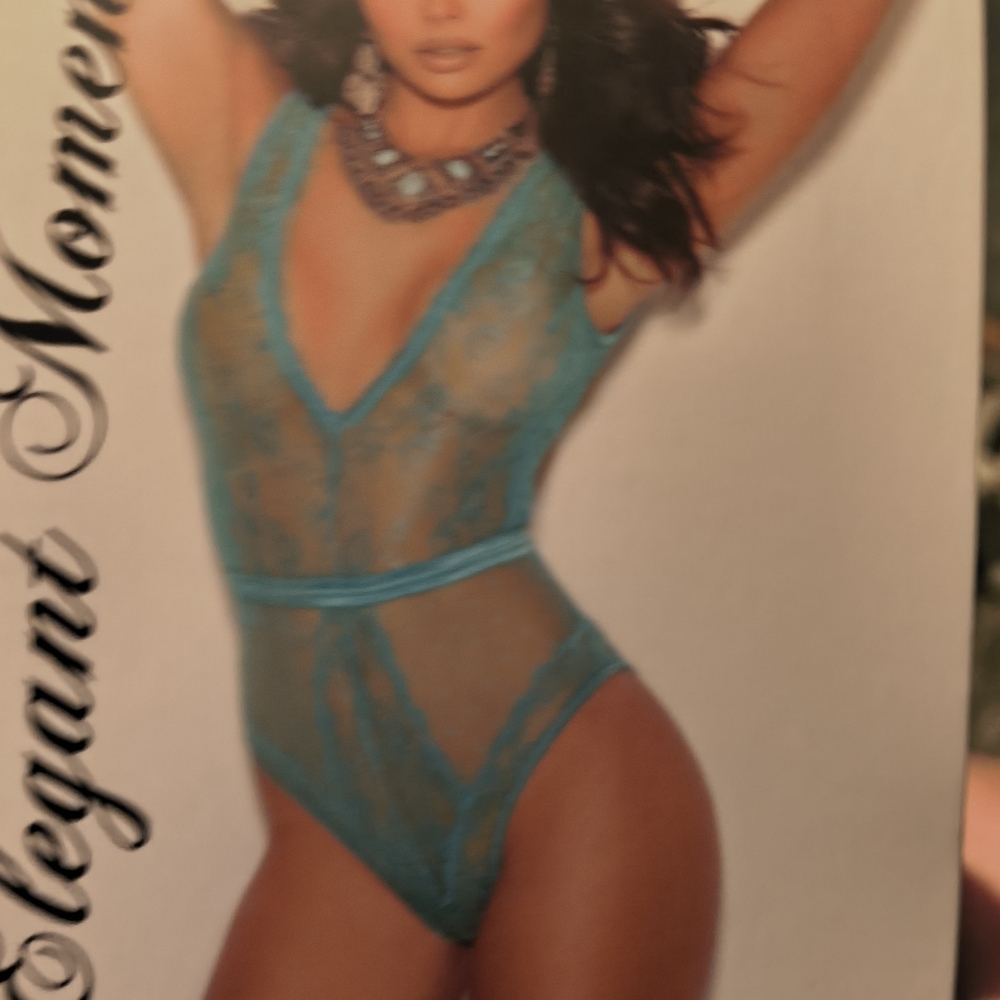 Elegant Moments Women's Blue Lace Bodysuit